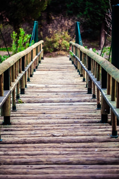 Une structure de pont en bois faite à la main pour traverser