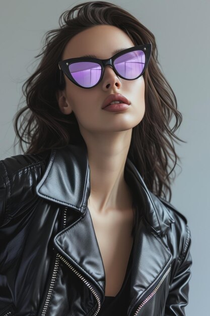 Un studio chic tourne des lunettes de soleil à cadre noir sur une brune