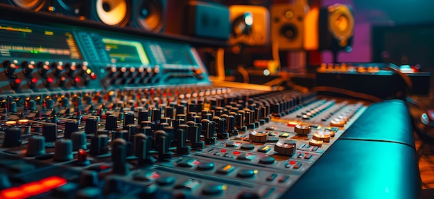 Photo studio d'enregistrement avec équipement de mixage et de production