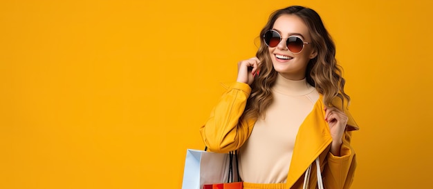 Studio photo d'une adolescente accro du shopping avec des sacs isolés sur fond blanc