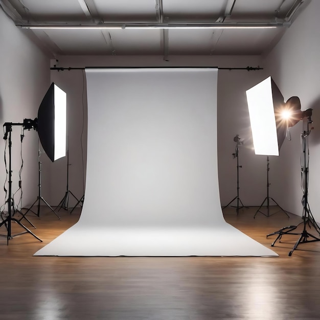 Studio photo blanc vide avec un fond de projecteur