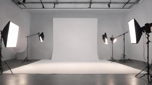 Studio photo blanc vide avec un fond de projecteur