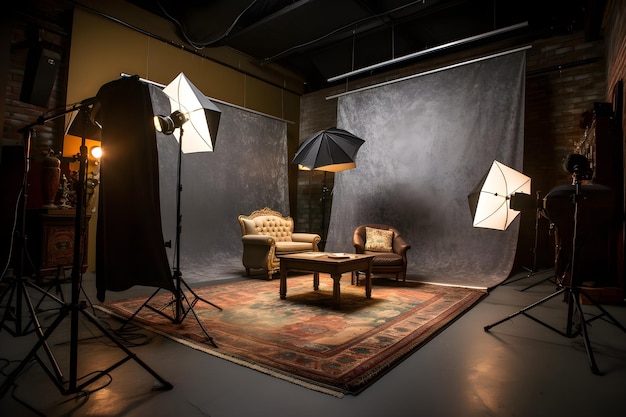 Un studio photo avec une lumière derrière