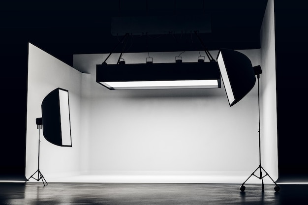 Studio photo moderne avec équipement d'éclairage professionnel