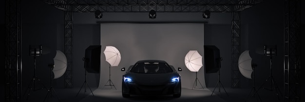 studio photo avec voiture de sport. rendu 3d