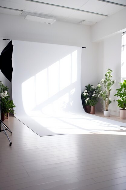 studio photographique avec équipement d'éclairage moderne Intérieur du studio de la salle de ressort lumineuse IA générative