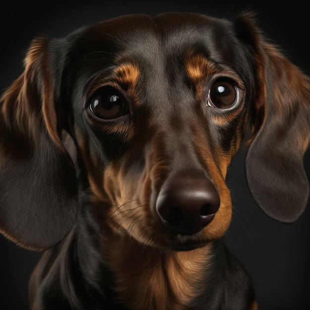 Studio ravissant tourné avec un joli portrait de teckel brun avec un regard curieux