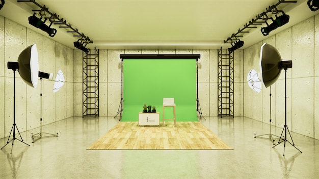 Studio - Studio de cinéma moderne avec écran blanc. Rendu 3D