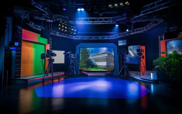 Studio de télévision avec caméra et lumières