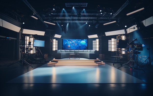 Studio de télévision avec caméra et lumières