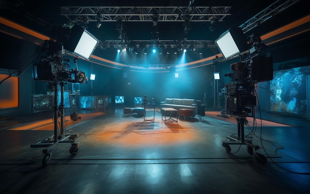 Studio de télévision avec caméra et lumières