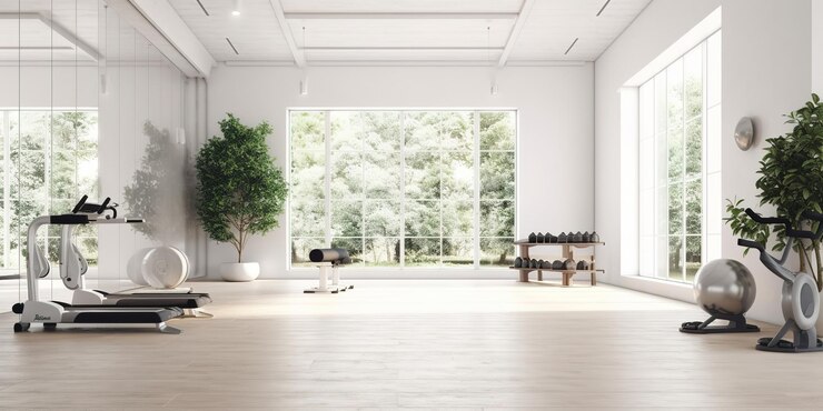 Studio de yoga lumineux avec équipement