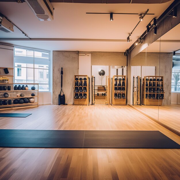 Studio de yoga lumineux avec équipement