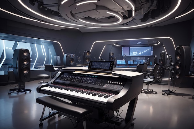 Studios de production musicale dans des salles de classe de musique futuristes Composer l'avenir