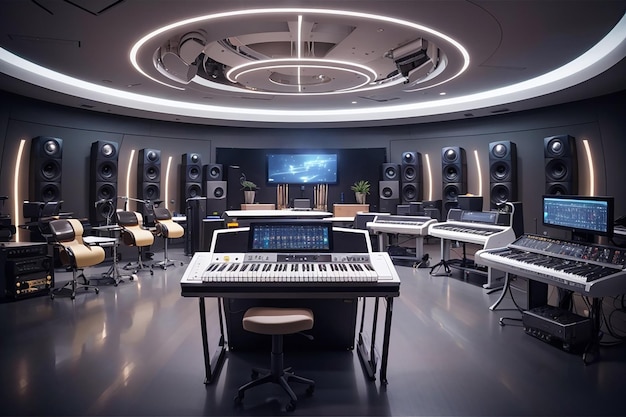 Studios de production musicale dans des salles de classe de musique futuristes Composer l'avenir