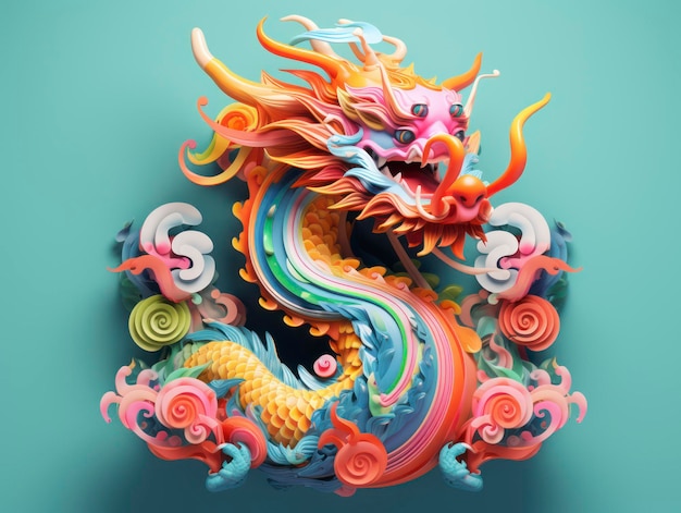 Style 3D, détails minimes, figurine de dragon chinois