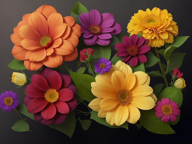 style 3d de fleurs colorées