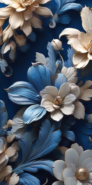 Style d'animation 3D Abstrait gradient de luxe bleu fleur de fleur d'eau 3D