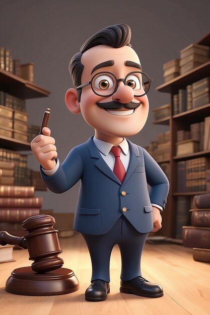 Style d'animation 3D Illustration de personnage de dessin animé de l'avocat