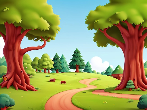 Photo style d'animation 3d scène de village vectoriel gratuit avec fond naturel de paysage