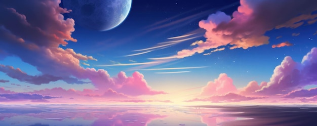 Style anime magnifique coucher de soleil ciel génératif AI