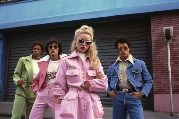 Style des années 1980 Mode punk en réaction au mouvement hippie des dernières décennies et contre les valeurs matérialistes de la décennie actuelle Rétro pop hipster néon coloré Generative AI