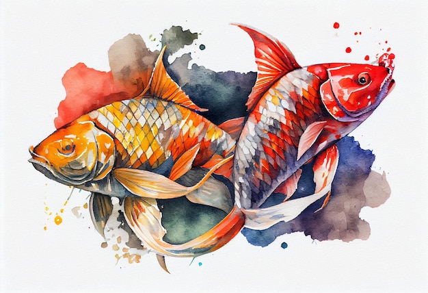 Style aquarelle de carpes koï AI générative