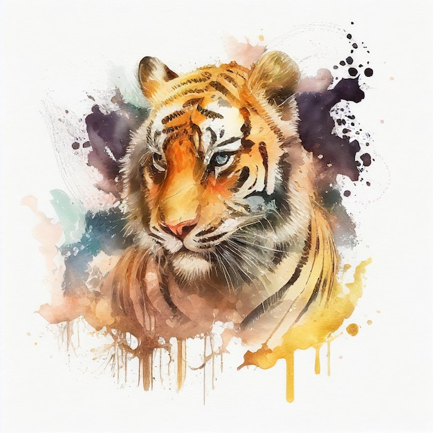 Style aquarelle de portrait de tigre IA générative