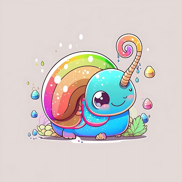 Le style d'art numérique Kawaii Snail est coloré.