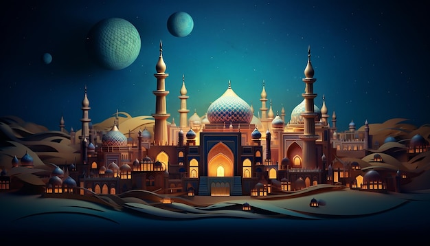 Style d'art de papier de fond de concept islamique et musulman Photographie éditoriale