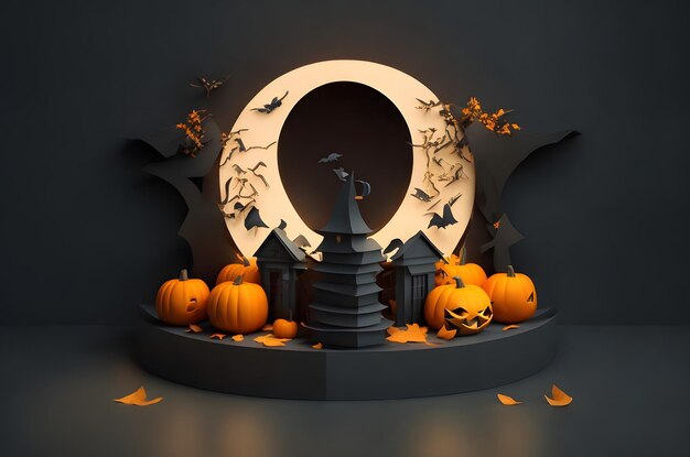 style d'art papier podium fête d'halloween arrière-plan généré par ai