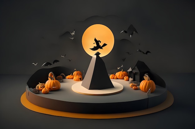 style d'art papier podium fête d'halloween arrière-plan généré par ai