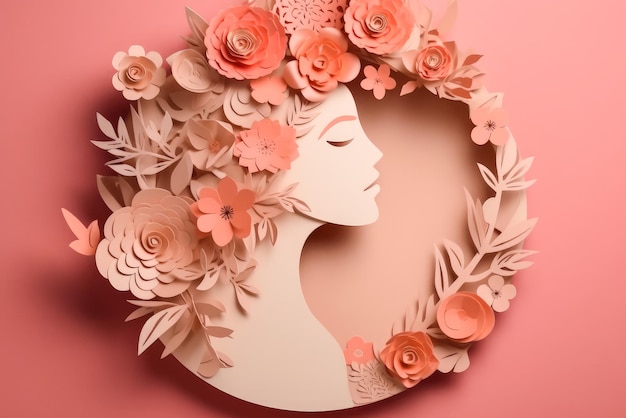 Style art papier Women's day specials offre vente libellé isoler Happy women's day 8 mars avec des femmes de différentes trames de fleur Générer Ai