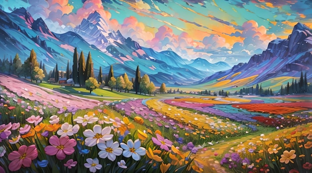 Style d'art de peinture de beaux paysages naturels