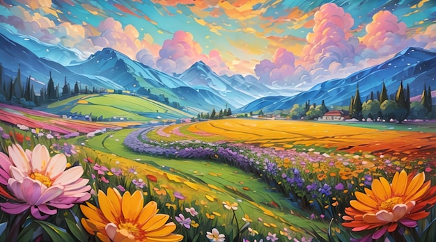 Style d'art de peinture de beaux paysages naturels