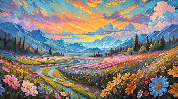 Style d'art de peinture de beaux paysages naturels