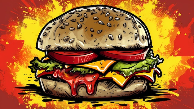 Style de bande dessinée d'illustration de hamburger ou de burger ai génératif