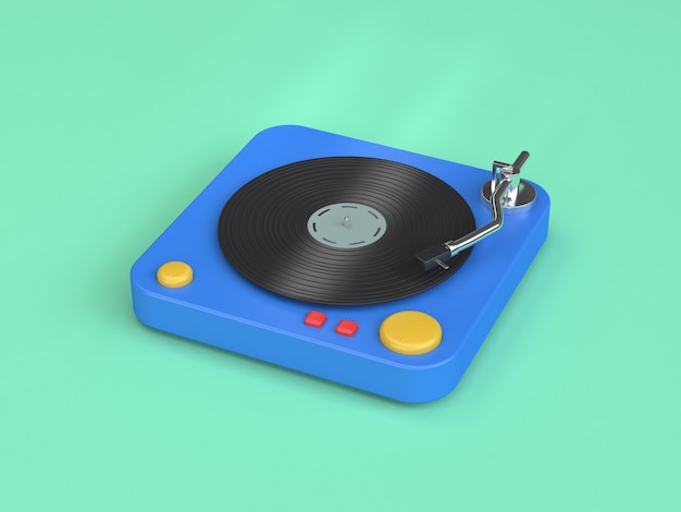 Style de bande dessinée de joueur de vinyle bleu 3D rendu 3d