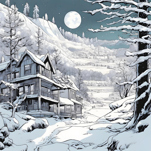 style de bande dessinée de paysage d'hiver