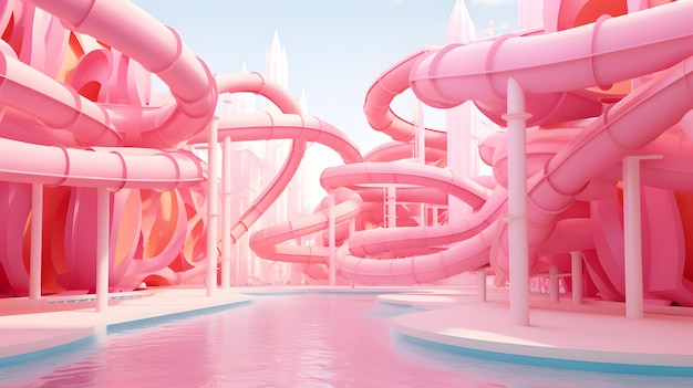 Style barbie rose si le parc aquatique extérieur glisse près de la piscine pendant les vacances d'été