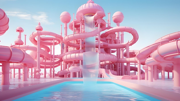 Style barbie rose si le parc aquatique extérieur glisse près de la piscine pendant les vacances d'été