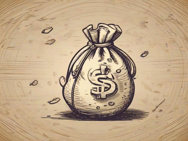 Style de croquis de Doodle de l'illustration vectorielle du sac d'argent pour la conception du concept