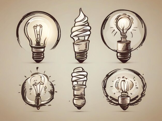 Photo style de croquis vectoriel d'icône d'ampoule dessinée à la main illustration pour le concept de conception