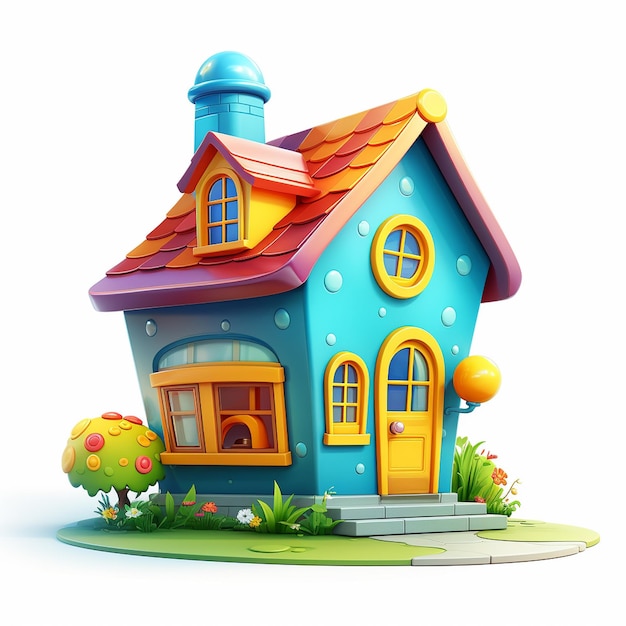 Style de dessin animé Pixar mignonne petite vieille maison saine et amicale
