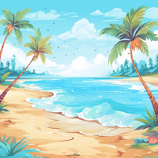 Style de dessin animé de plage île tropicale