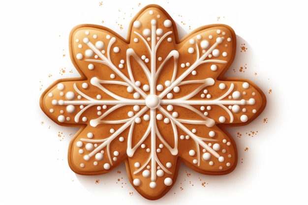 Photo style de dessin animé unique de biscuit de flocon de neige de pain d'épice sur fond blanc généré par l'ia