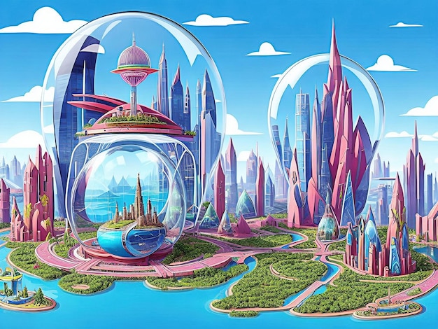Style de dessin d'illustration d'une ville futuriste créée par ai