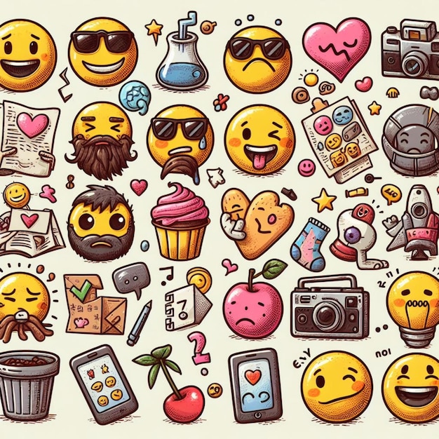 Photo style de dessin vectoriel de la collection d'icônes emoji