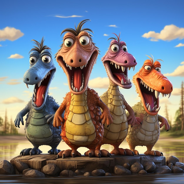 Le style dinausaurs du dessin animé Loony Tunes HD Art Pixar sur fond blanc