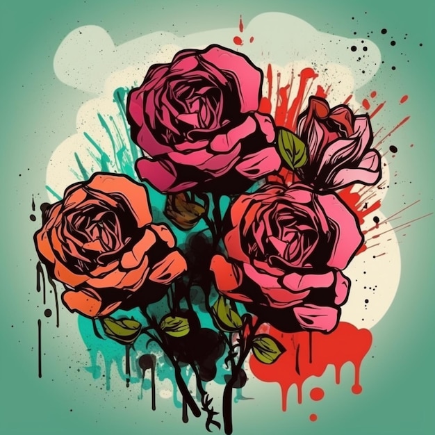 Photo style de graffiti coloré de roses vectorielles